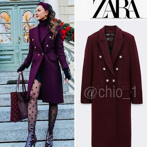 ZARA BUTTONED WOOL BLEND COAT - MAROON Bloggers favorite